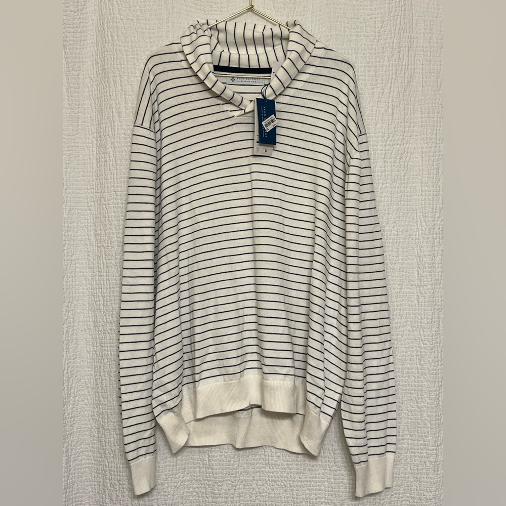 NWT Ryan Seacrest Distinction Striped Cowl Neck - Navy/Cream - XL